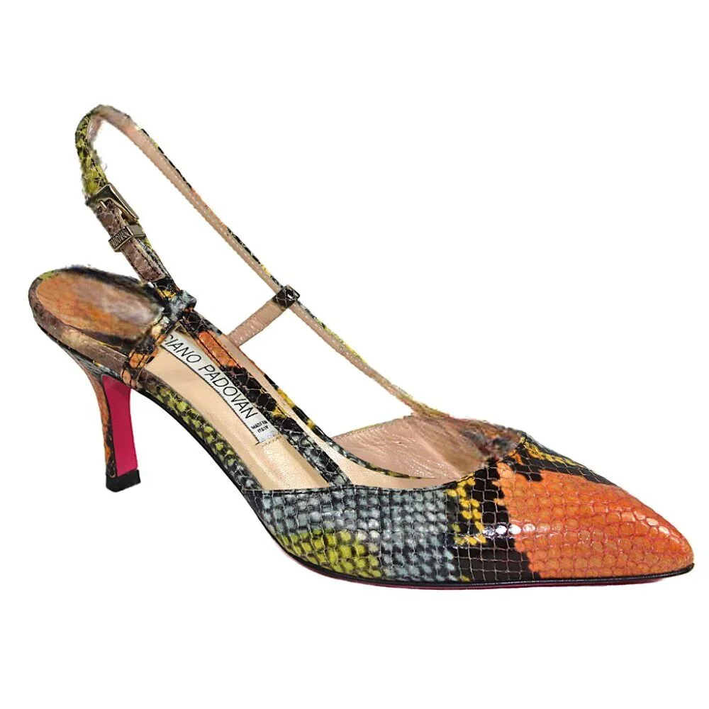 Luciano Padovan Multicolor Snakeskin Slingback Closed Toe Pumps Size 36 (US 6)